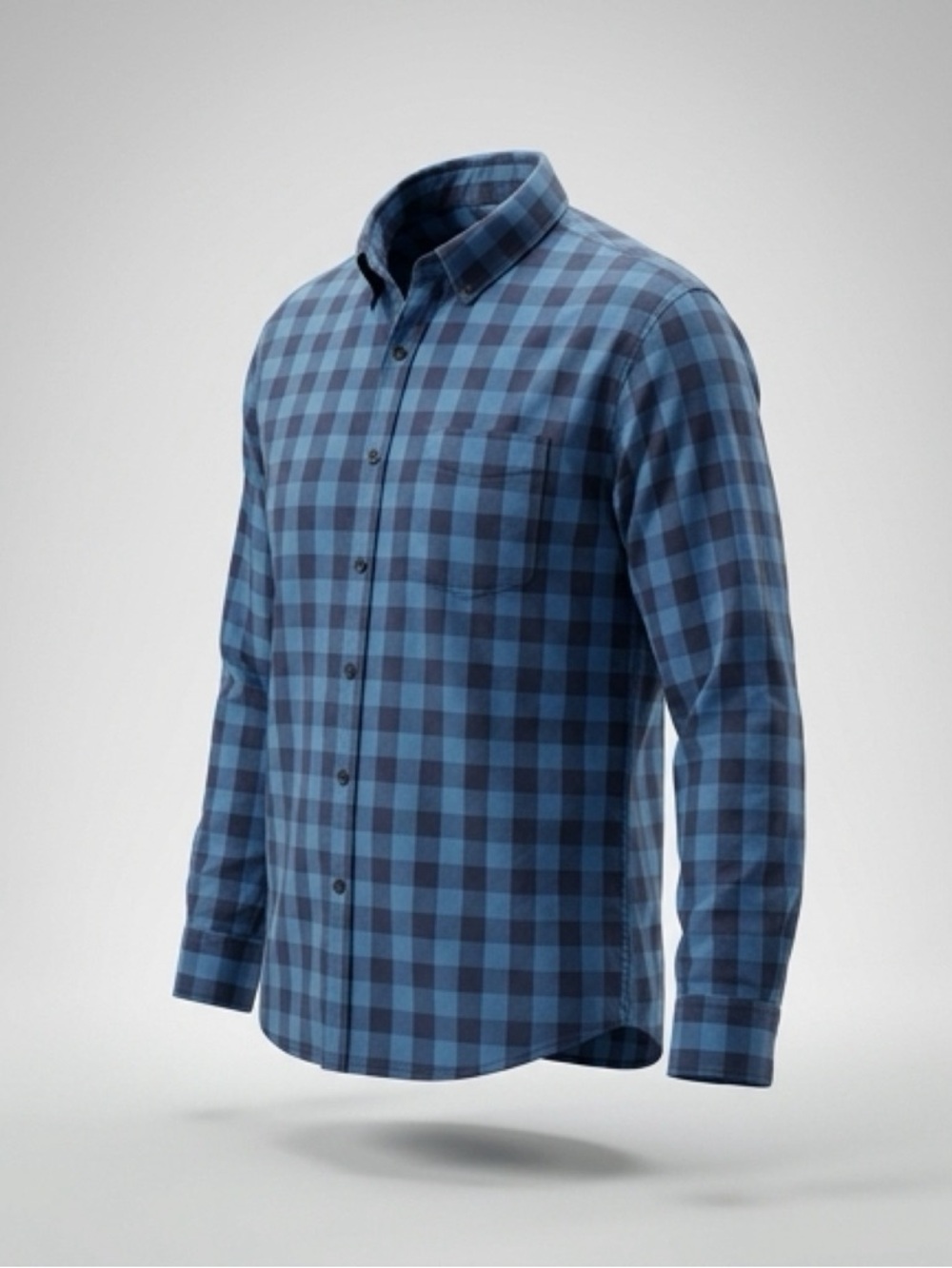 Men's long-Sleeve Blue & black Button-Up Shirt - Picture 3 of 11